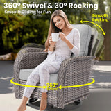 ovios 9 Pieces Patio Furniture Set, Outdoor Wicker Sofa Couch with Rocking Swivel Chairs Fire Pit Table, Modern Deep Seat Rattan Conversation Sets for Porch Deck, Dark Grey ovios