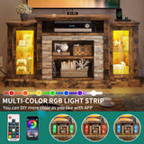 YITAHOME TV Stand for 65 Inch TV, Modern Entertainment Center with Power Outlet and LED Light, Farmhouse Media Console TV Cabinet with Adjustable Shelf & Glass Door for Living Room, 59'' Retro Brown YITAHOME