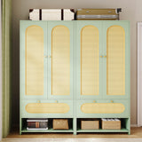 DWVO Rattan Armoire Wardrobe - 70" Tall Rattan Closet with Doors, Large Storage Cabinet with Drawers & Hanging Rod, Bedroom Armoire - Green DWVO
