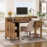 Tribesigns 55" Wood Executive Desk, Farmhouse Computer Desk with Drawers and Cabinet, Rustic Office Desk with Hutch and Storage Shelves, Large Study Writing Table for Home Office, Brown Tribesigns