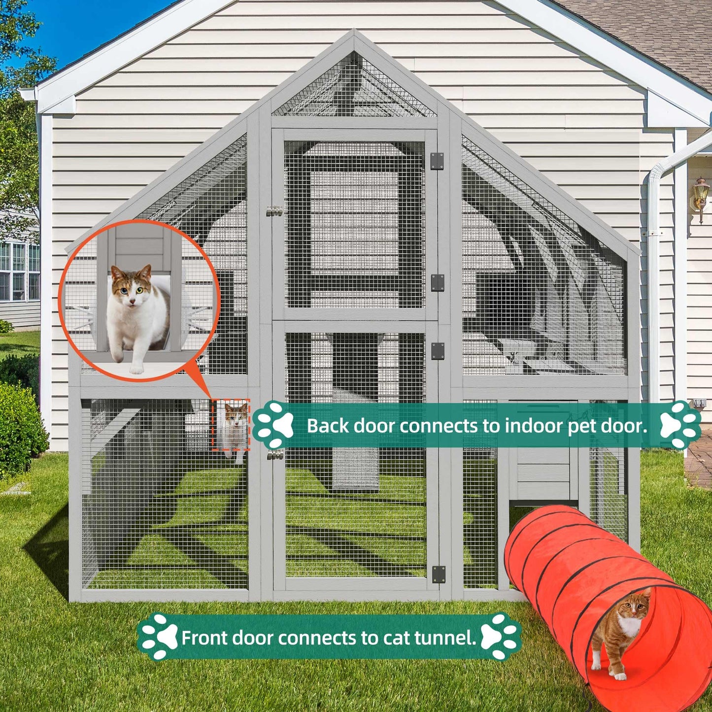 YITAHOME Extra Large Catio Outdoor Cat Enclosure, 110 inch Outside Cattery with Weatherproof Roof, Cat Scratcher Ramp, Cat Space Capsule Bed, 2 Bridges, 2 Resting Houses, 7 Platforms