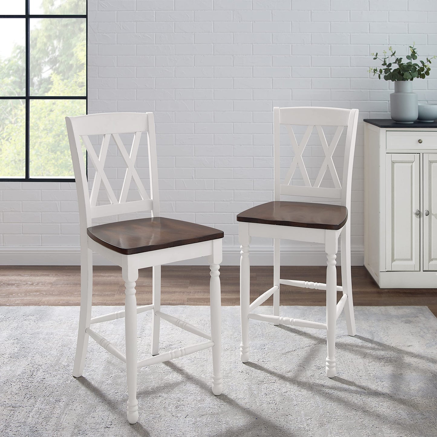 Crosley Furniture Shelby Wood X Back Counter Height Bar Stools Set of 2 - WoodArtSupply