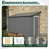 8x4 FT Outdoor Storage Shed, Metal Shed with Lockable Door, Sloping Roof, All-Weather Lean to Resin Shed for Garden, Backyard, Patio, Lawn (Gray) LINKHOO