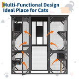 70'' Walk-in Catio with Window Access, Extra Large Outdoor Cat Enclosure for Multiple Cats, Waterproof Roof Cattery with Bridge and Scratching Post Outside Patio Cat Playpen Grey GarveeLife