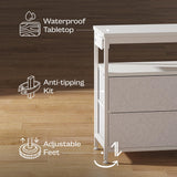 Huuger LED TV Stand for Bedroom, 55 Inch Fabric Dresser with Power Outlets, Entertainment Center for 60, 55, 50 Inch TV, 6 Drawer Dresser for Bedroom, Chest of Drawers with Shlef, PU Leather, White Huuger