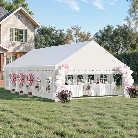 DWVO 20x40FT Large Party Tent Outdoor Canopy with Removable Sidewalls, Arched Windows, and Wave Roof Design for Wedding, Birthday, and Event Shelter, White DWVO