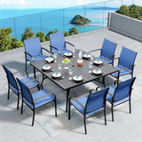 SUNSHINE VALLEY Patio Dining Set for 8, 60" x 60" Square Metal Table with Umbrella Hole, 8 x Stable Dining Chairs, Outdoor Table and Chairs Set for Lawn Backyard and Deck, Blue SUNSHINE VALLEY