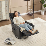 PELUMY Recliner Chair Swivel Rocking with Heat Massage - 360° Manual Recliner, 8-Point Vibrating & Lumbar Heat, Easy Assembly Chair for Living Room (Breathable Leather, Black) PELUMY