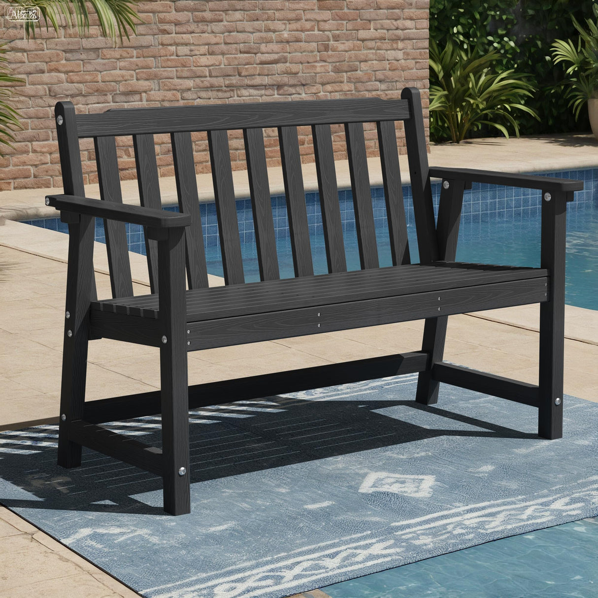 Ciokea 44" Outdoor Bench, HDPE Weatherproof Garden Bench, 2-Person Porch Benches with 550 Lbs, Waterproof Patio Benches for Outside Balcony Deck Backyard, Black Ciokea