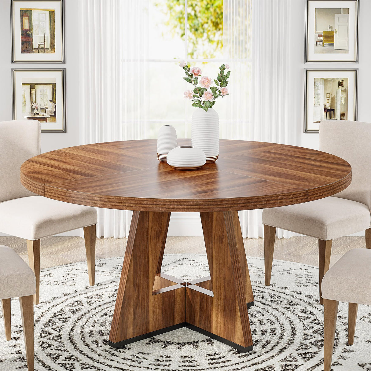 Tribesigns Round Dining Table for 4, 47 Inch Farmhouse Kitchen Table Small Dinner Table Wood Kitchen Dinning Table for Dining Room Kitchen,Living Room (Chairs Not Included) Tribesigns