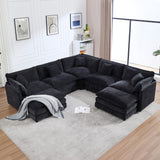Tmsan 113.4" Deep Seat Sectional Cloud Sofa with 2 Ottomans, Oversized U Shaped Modular Couch, Large 7 Seater Corner Couches for Living Room, Black Chenille Tmsan