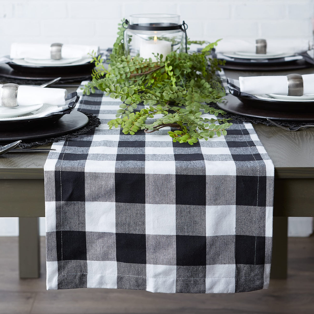 DII Buffalo Check Collection, Classic Farmhouse Table Runner, 14x72, Black & White DII
