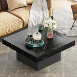 Tribesigns Coffee Table Square LED Coffee Table Engineered Wood Low Coffee Table for Living Room (Faux Marble Black+Black) Tribesigns