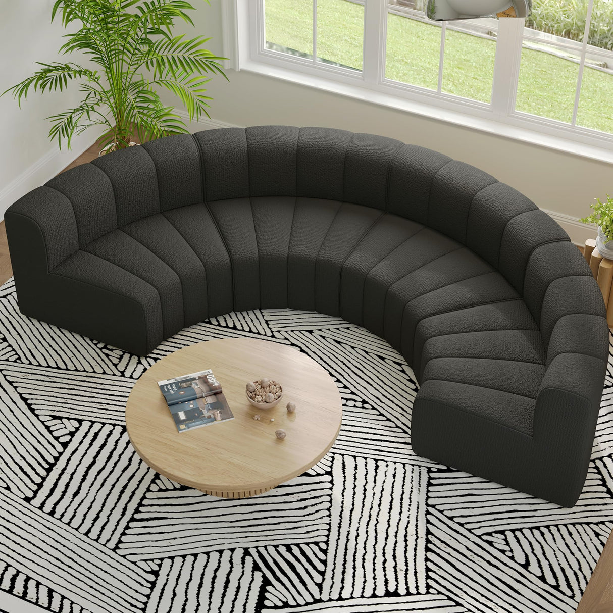 LEVNARY Modular Sectional Sofa, Convertible Sectional Couch Set, Large-Grain Velvet Modular Sectionals, Curved 4 Seater Cloud Sofa with Chaise for Living Room (Black) LEVNARY