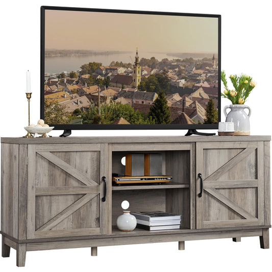 Yaheetech TV Stand, Farmhouse TV Stand for Living Room, Entertainment Center with Double Barn Doors for 65 Inch TV, Gray - WoodArtSupply