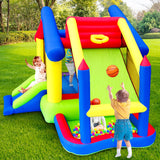 WELLFUNTIME Inflatable Bounce House with Slide, Jumping Castle with Blower and Ball Pool, Basketball Game, Dart Target Game WELLFUNTIME