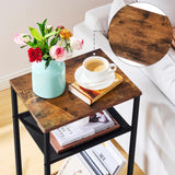 Hoctieon 3 Tier End Table, Telephone Table, Narrow Side Table with Storage, Nightstand for Small Spaces, Metal Frame, For Living Room, Bedroom, Sofa Couch, Hall, Easy Assembly, Rustic Brown Hoctieon