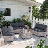 Muphyers 6-Piece Outdoor Patio Furniture Set Wicker Sectional Sofa Set, Patio Conversation Set with Thickened Cushions & Coffee Table for Garden, Backyard, Poolside, Dark Grey Muphyers