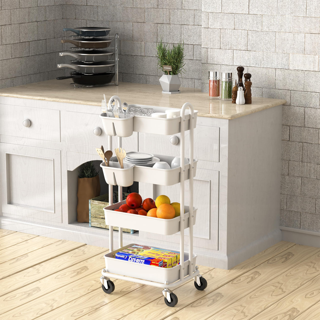 Simple Houseware Heavy Duty 4-Tier Utility Rolling Cart, White Simple Houseware