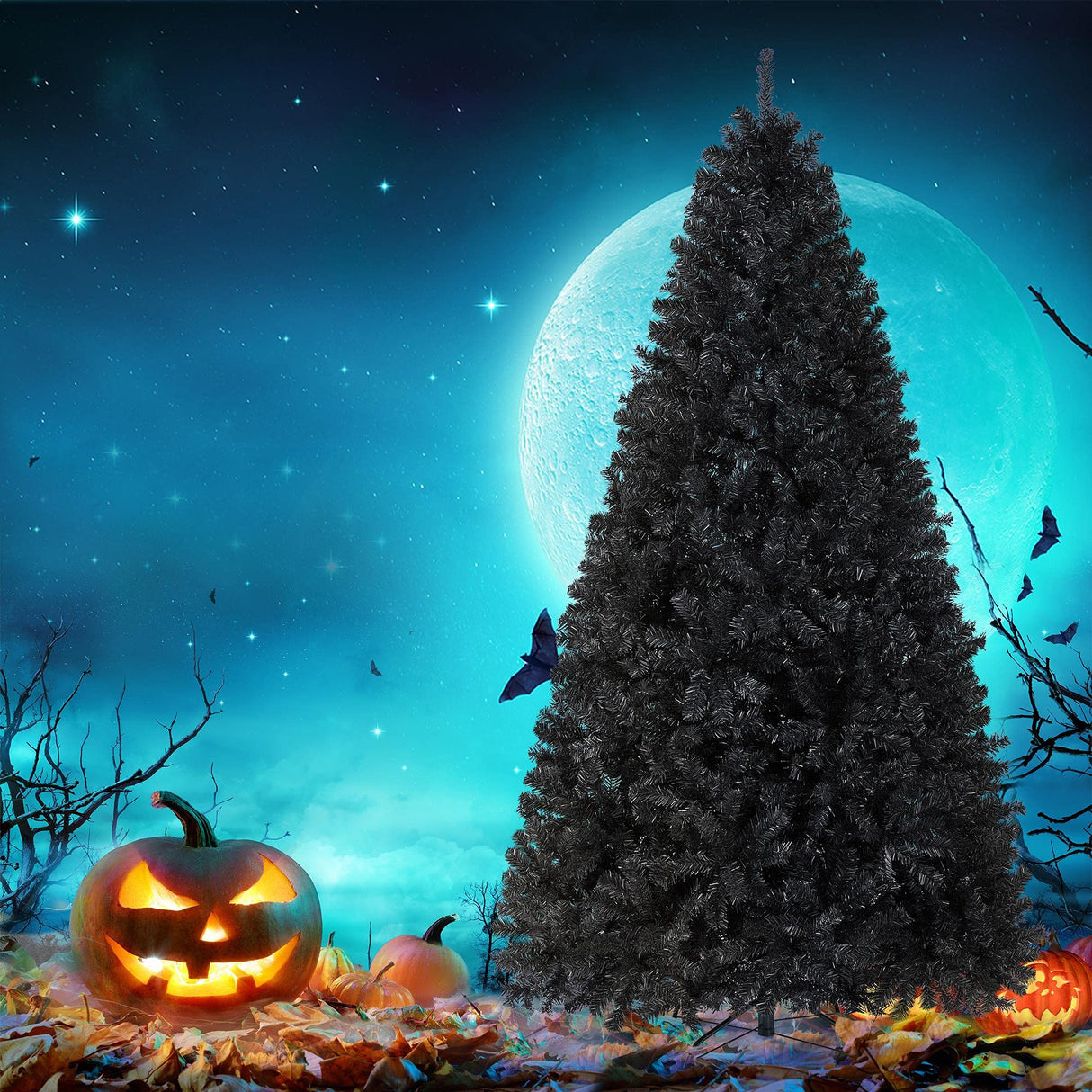 Yaheetech 7.5ft Black Artificial Christmas Pine Tree Seasonal Holiday Carnival Home Party Decoration for Home, Office Indoor Outdoor with 1749 Branch Tips and Foldable Stand Yaheetech