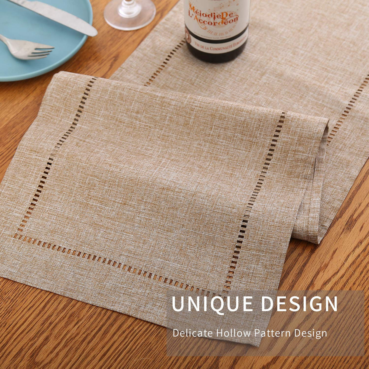 Tosewever Decorative Linen Table Runner Farmhouse Style Tabletop Collection 14 x 72 Inches Table Runners for Everyday Dining Wedding Party Holiday Home Decor (14" x 72", Light Coffee/Straight) Tosewever