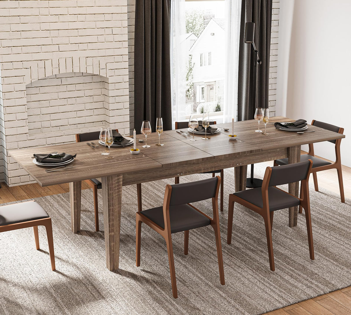 Maotifeys Rustic Wood Extendable Dining Room Table 71"-106" Rectangular Expandable Dining Tables for 6 8 10 12 People Industrial Transformer Kitchen Table Space Saving for Family Gathering (Dark Oak) Maotifeys