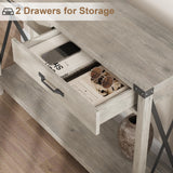IDEALHOUSE Console Table with 2 Drawers, Farmhouse Entryway Table with Storage Shelf, Accent Wood Sofa Table for Living Room, Hallway, Foyer-Grey IDEALHOUSE