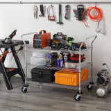 Finnhomy 3-Tier Commercial Grade Rolling Cart, Heavy Duty Utility Cart, Carts with Wheels and Handles, Kitchen Cart on Wheels, Metal Serving Cart with 600 lbs Capacity, Shelf Size 24" D x 40" W, NSF Finnhomy