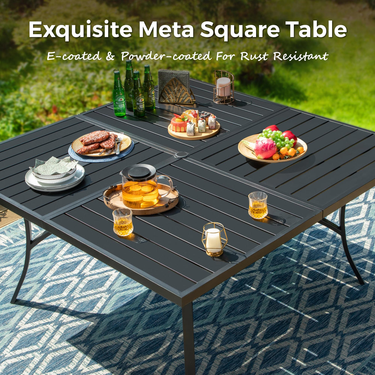 MIXPATIO 9 Piece Patio Dining Set, 8 x Textilene Dining Chairs, 60" Square Outdoor Dining Table with 1.57" Umbrella Hole, for Garden Lawn Porch and Backyard Poolside, Grey MIXPATIO