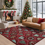 GarveeHome Christmas Rug 5x7 Boho Non-Slip Stain Resistant Machine Washable Rug for Bedroom,Large Neutral Low-Pile Area Rug for Living Room Bedroom Kitchen Office, Red GarveeHome