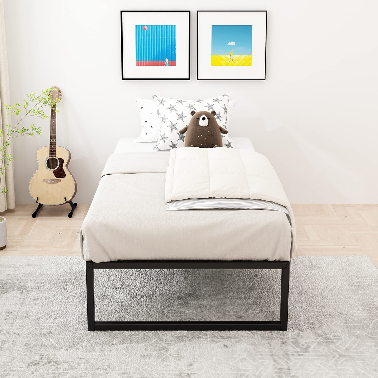 Lutown-Teen 14 Inch Twin XL Bed Frames Heavy Duty Sturdy Metal Platform Bed Frame No Box Spring Needed, Noise Free, Easy Assembly, Black Lutown-Teen