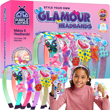 PURPLE LADYBUG DIY Headband Making Kit - Crafts for Girls Ages 6-8, 5-9 Years Old Girl Gifts, Birthday, Hair Accessories, Fun Summer Activities for Kids, Back to School Gifts for Students PURPLE LADYBUG