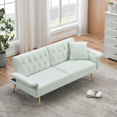 Ball & Cast 61.4"/67.71" Faux Leather Upholstered Sleeper Sofa Bed,Convertible Loveseat Couch w/Pillow&Adjustable Arm&Back,Button Tufted Modern Futon Daybed for Apartment Office,White Ball & Cast