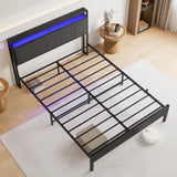 VECOCHO Queen Upholstered Bed Frame with Charging Station, LED Lights, and Headboard Storage - Dark Grey VECOCHO