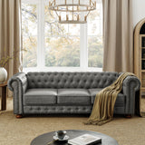 KEIKI 89" Chesterfield PU Tufted Button Sofa with Scrolled Arms, Classic Mid-Century 3-Seater Upholstered Couch with Nailhead Decoration, Easy Assembly, for Living Room, Bedroom, Office, Dark Gray KEIKI