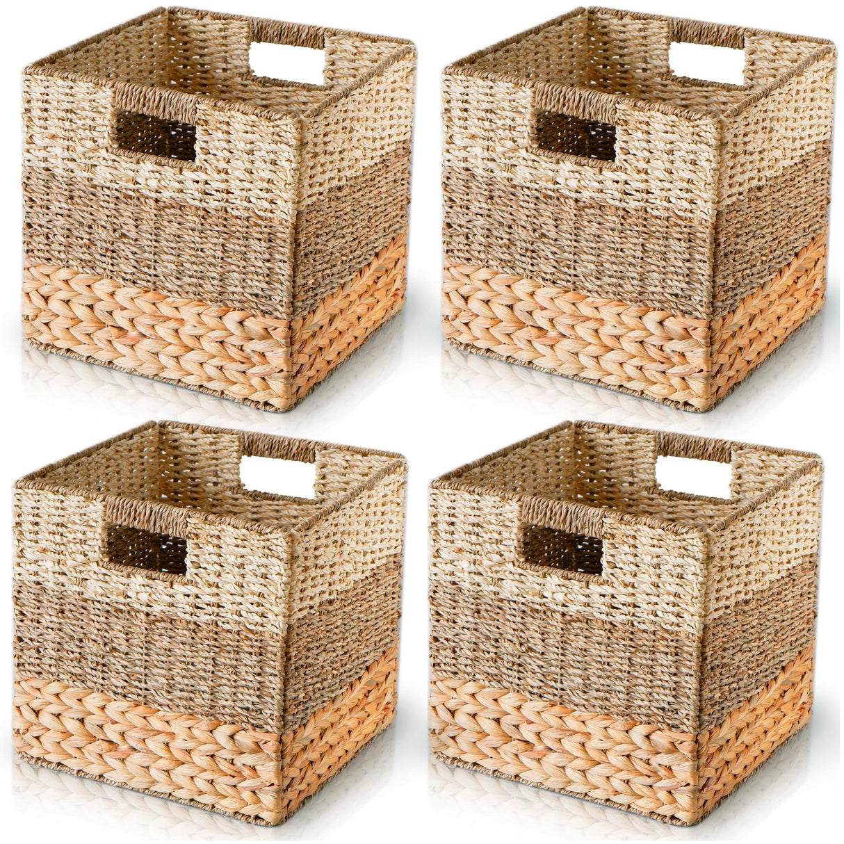 CHI AN HOME 13x13 Storage Cube Bins, Wicker Storage Basket for Cube Shelf, Natural Foldable Cube Storage Bin, Cube Storage Baskets, Large Woven Baskets, Square Wicker Baskets for Organizing Set of 4 Chi An Home