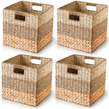 CHI AN HOME 13x13 Storage Cube Bins, Wicker Storage Basket for Cube Shelf, Natural Foldable Cube Storage Bin, Cube Storage Baskets, Large Woven Baskets, Square Wicker Baskets for Organizing Set of 4 Chi An Home