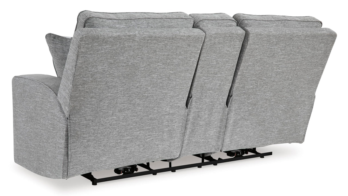 Signature Design by Ashley Biscoe Casual UV Resistant Power Reclining Loveseat with Console, Adjustable Headrest and USB Ports, Light Gray Signature Design by Ashley