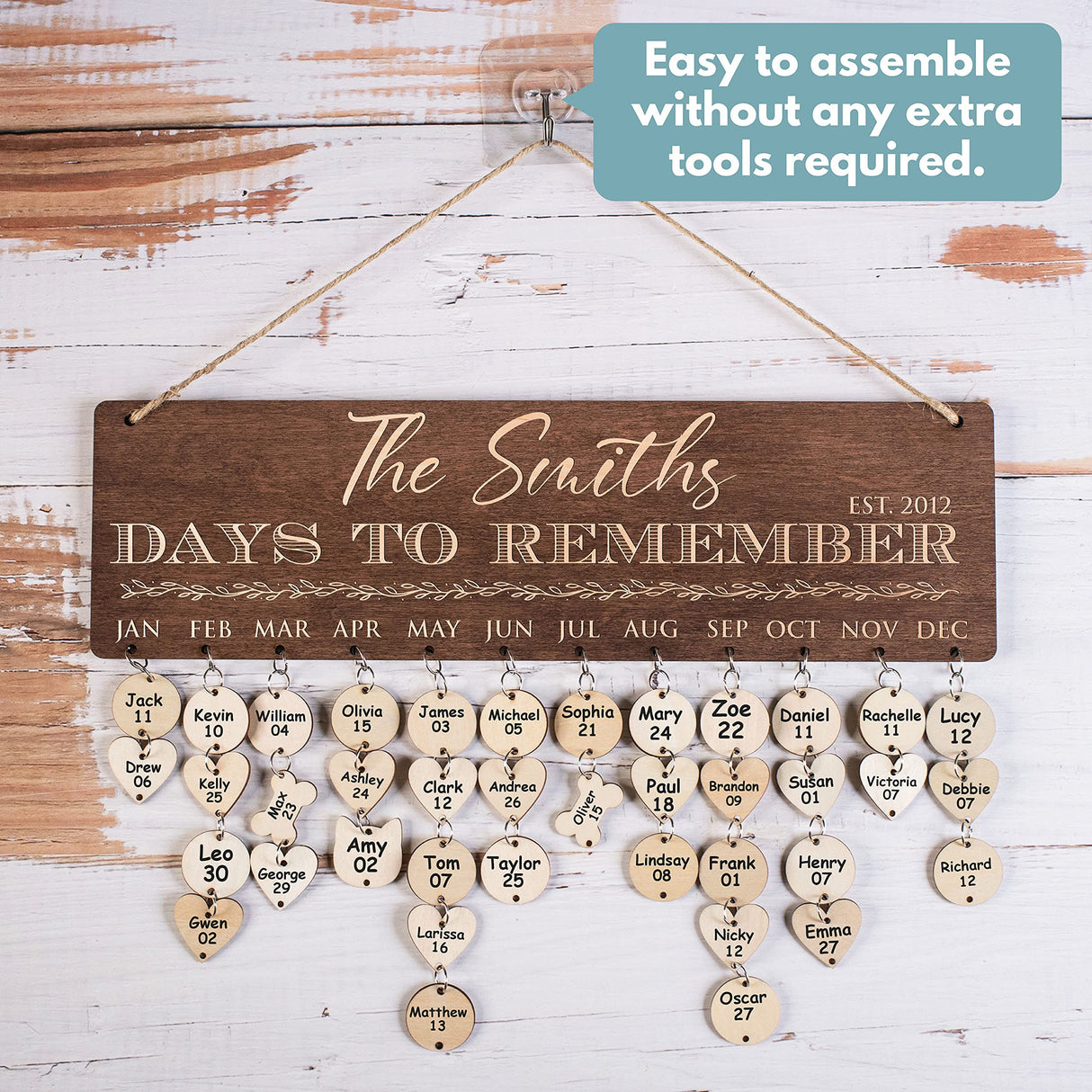 Gifts for Her Mom-Grandma, Personalized Family Birthday Calendar, DIY Wooden Birthday Reminder with Family Name, Custom Event Calendar Board, Grandma Lara Laser Works