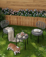 GarveeLife 3 Piece Wicker Patio Bistro Furniture Set, Outdoor Dining Chairs, Includes 2 Rattan Chairs and Tempered Glass Table, for Garden, Backyard, Balcony, Apartment, Black & Grey GarveeLife