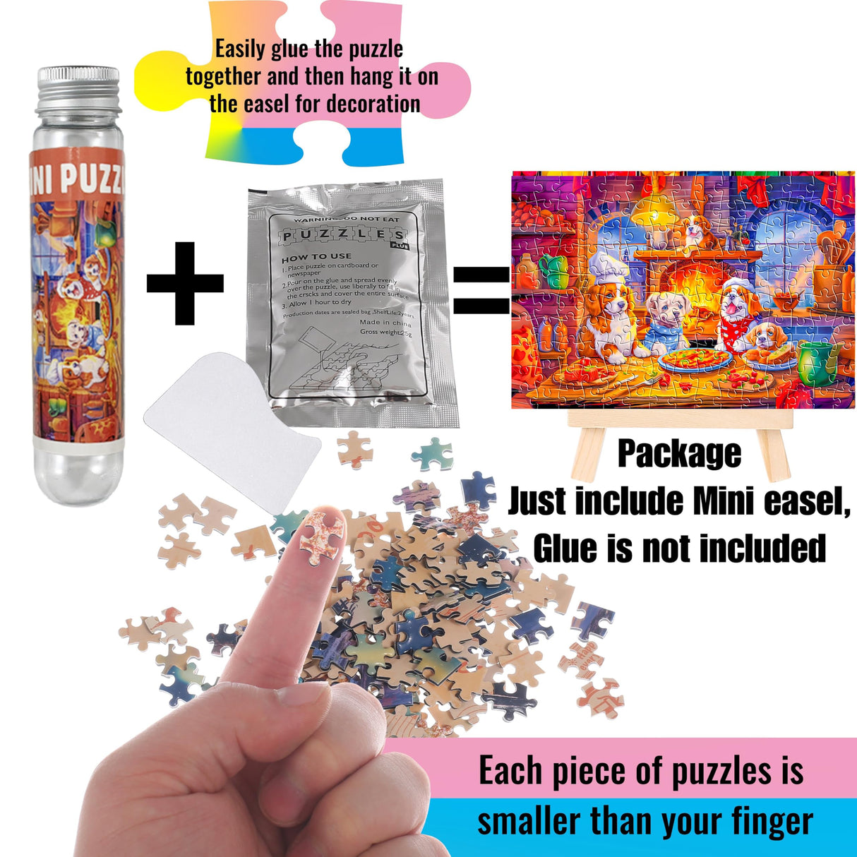 Small Jigsaw Puzzles for Adults 150 Pieces Kitchen Puppy & Kitten Mini Jigsaw Puzzles Challenging Mini Puzzles Tiny Jigsaw Puzzles 6 x 4 Inches, 3 Pcs,Mini Easel Included BJscoe