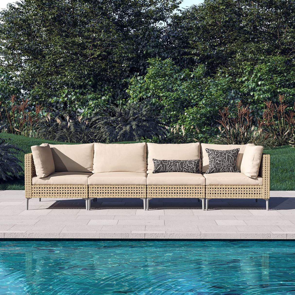 Grand patio 4-Piece Wicker Patio Furniture Set, Boho Outdoor Sectional Sofa with Water Resistant Thick Cushions (Coffee Table Not Included), Cream Grand patio