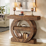 Tribesigns 41.3" Farmhouse Console Table, 3-Tier Sofa Table Behind Couch with Circle Base, Entryway Furniture with Storage Shelves for Living Room, Hallway, Foyer (Rustic Brown) Tribesigns