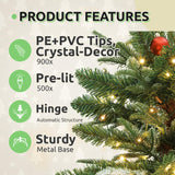 GOOBED Prelit Aspen Fir Realistic Christmas Tree 6.5ft with Remote Control, Pre-lit Hinged Xmas Tree with Glittering Diamond Tips, Holiday Decor for Holidays, Parties, Green GOOBED