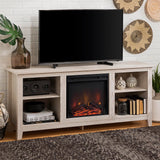 Walker Edison Wren Classic White Wash TV Console for 65 + Inch Television Fireplace Entertainment Center, 58 Inch Walker Edison