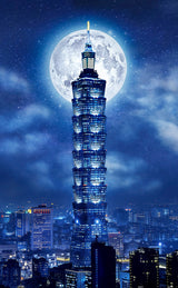 Pintoo Jigsaw Puzzles 1000 Piece for Adults - Moon Night Series - Taipei Skyline Beautiful Plastic Puzzle for Home Decor Zero Dust Easy Storage [H2651] Pintoo