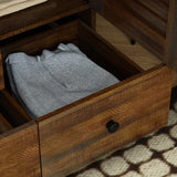 ECACAD Large Wardrobe Armoire with Multi-Tier Shelves, 5 Drawers, Hanging Rod & 4 Louver Doors, Wooden Closet Storage Cabinet for Bedroom, Black Brown (59.1”W x 19.1”D x 70.5”H) ECACAD