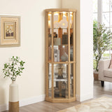 Ball & Cast 70" H Lighted Corner Curio Cabinet, Glass Display Cabinet with 5 Tempered Adjustable Glass Shelves and Doors,Include Light Bulb, Rack for Living Room,Light Oak Ball & Cast