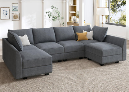 HONBAY Modular Couch U-Shaped Modular Sectional Sofa, Sectional Couch with Storage Seats (U Shape Sofa-2, Bluish Grey)