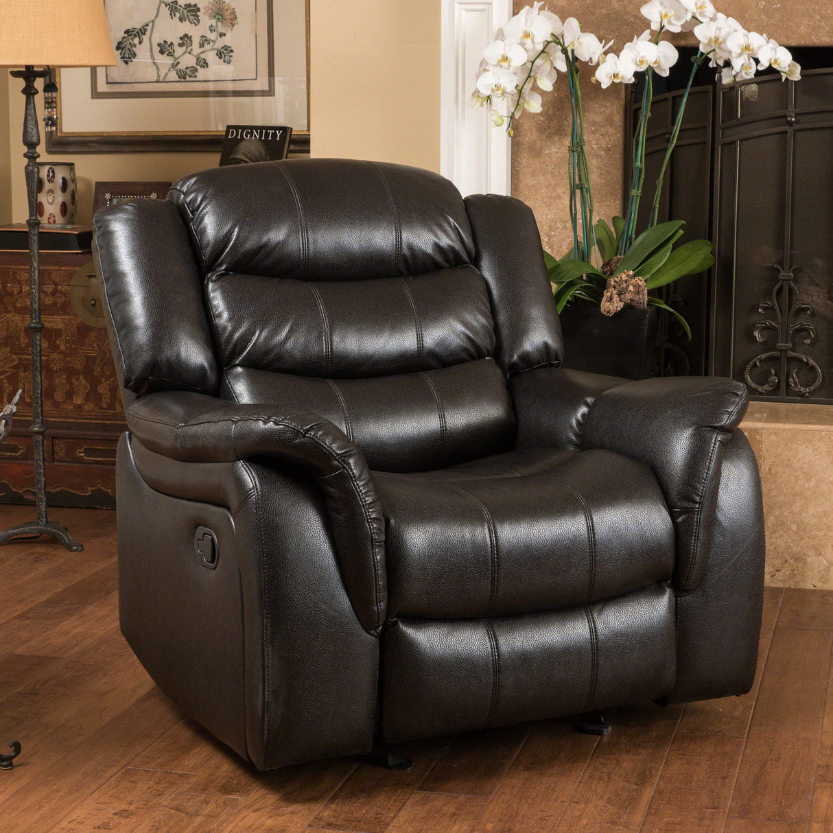 Christopher Knight Home GDFStudio Great Deal Furniture Merit Black Leather Recliner/Glider Chair GDFStudio